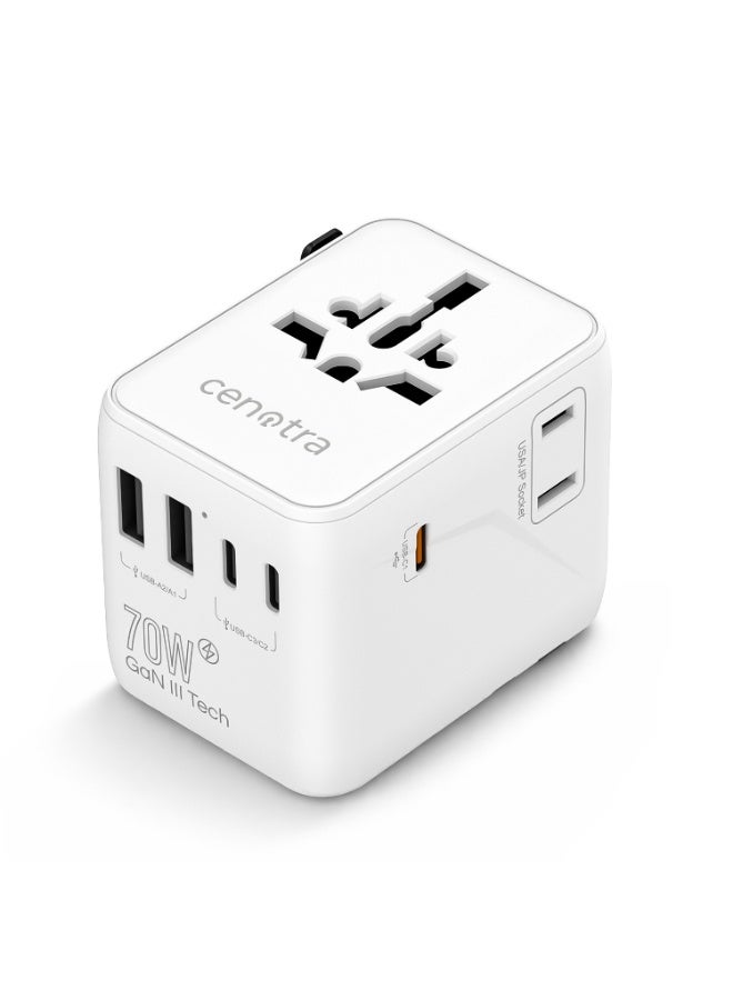 محول سفر عالمي بقدرة 70 واط بتقنية PD GaN III للشحن السريع مع 3 منافذ USB-C و2 منافذ USB-A لأجهزة اللابتوب والأجهزة اللوحية والهواتف، محول قابس طاقة دولي من النوع G/A/C/I للإمارات والمملكة المتحدة وأوروبا والولايات المتحدة وأستراليا - Image 1